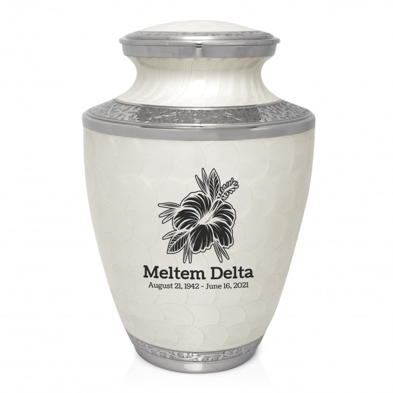 Hibiscus Flower Cremation Urn - Radiant White