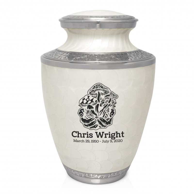 Mushrooms Hands Cremation Urn - Radiant White