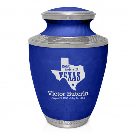 Don't Mess with Texas Cremation Urn - Royal Blue
