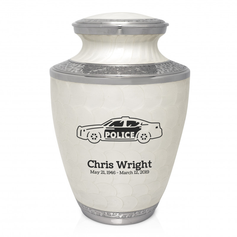 Police Car Cremation Urn - Radiant White