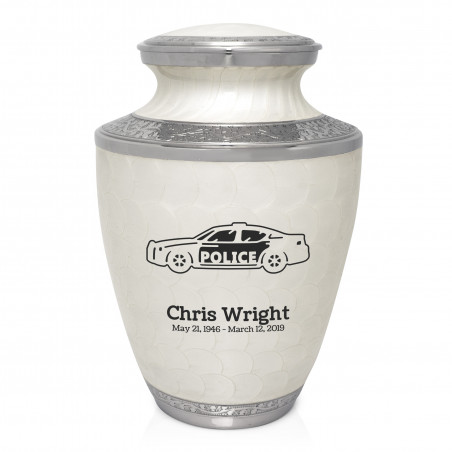 Police Car Cremation Urn - Radiant White