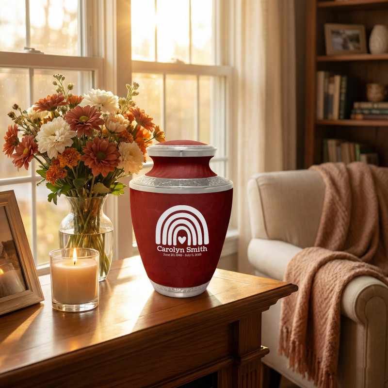 Rainbow Cremation Urn - Rose Red
