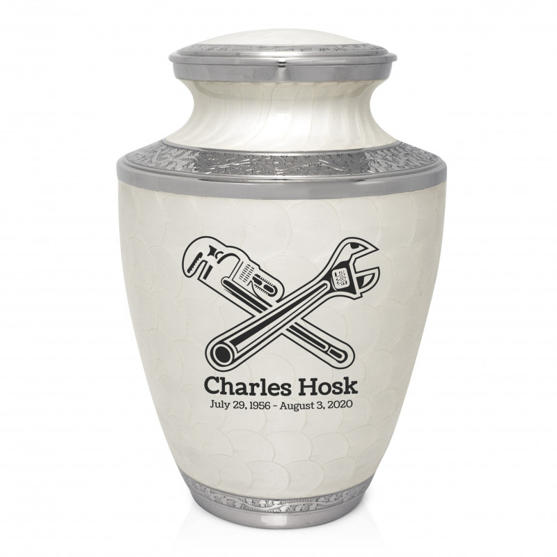 Plumber Cremation Urn - Radiant White