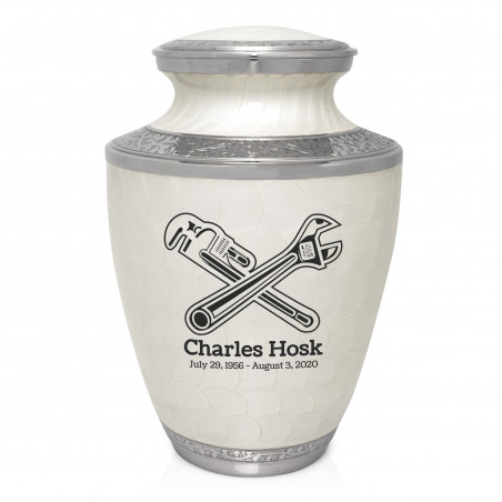 Plumber Cremation Urn - Radiant White
