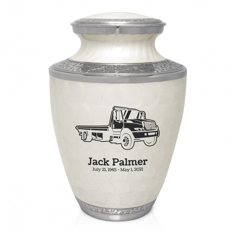 Tow Truck Cremation Urn - Radiant White
