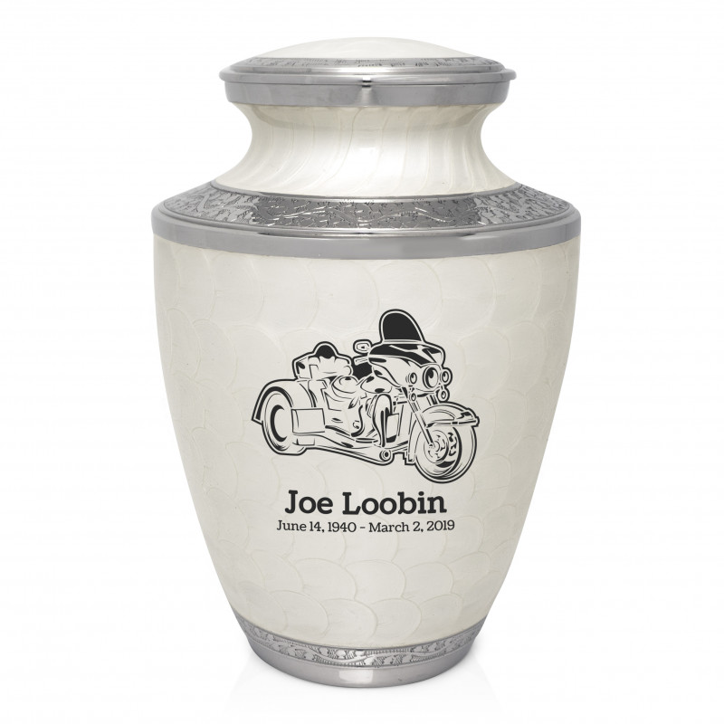 3 Wheel Motorcycle Cremation Urn - Radiant White