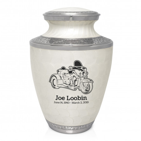 3 Wheel Motorcycle Cremation Urn - Radiant White