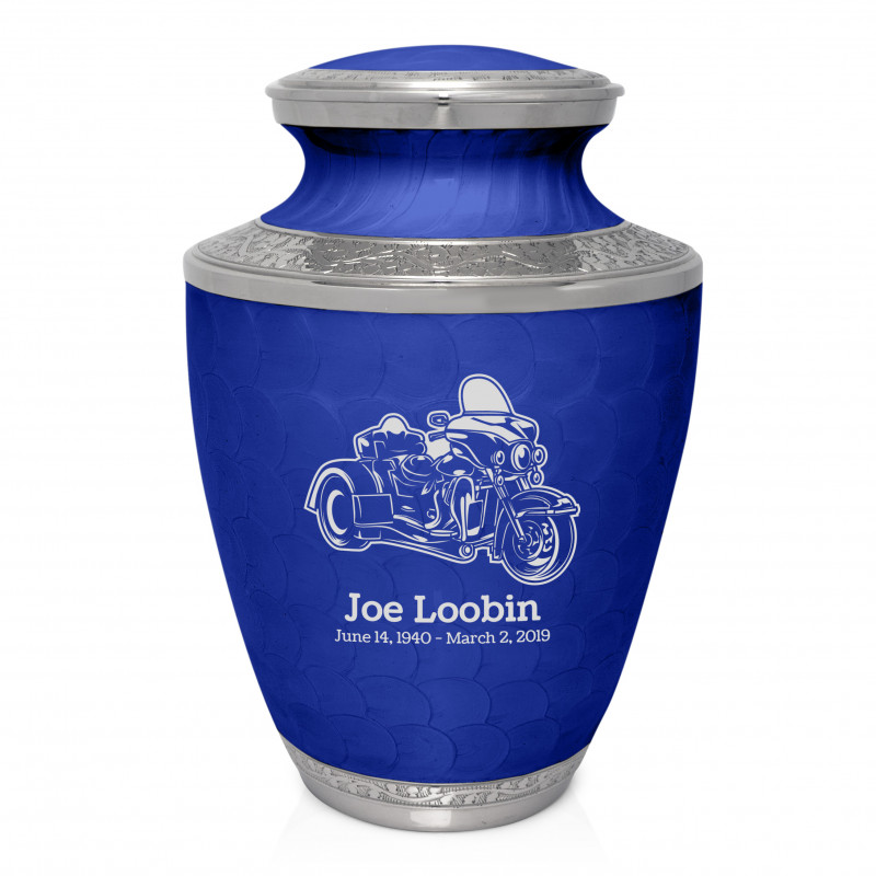 3 Wheel Motorcycle Cremation Urn - Royal Blue