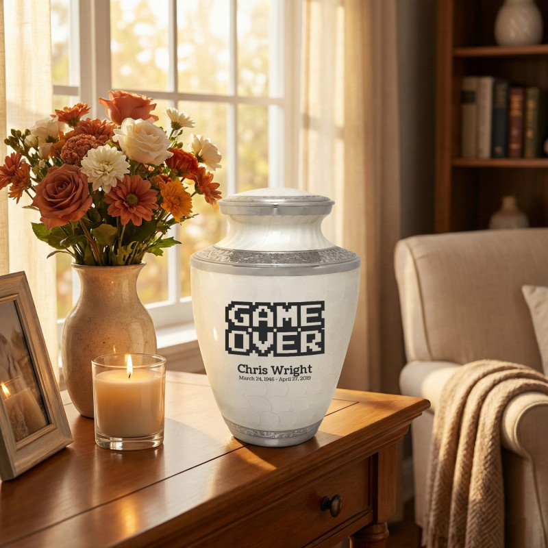 Game Over Cremation Urn - Radiant White