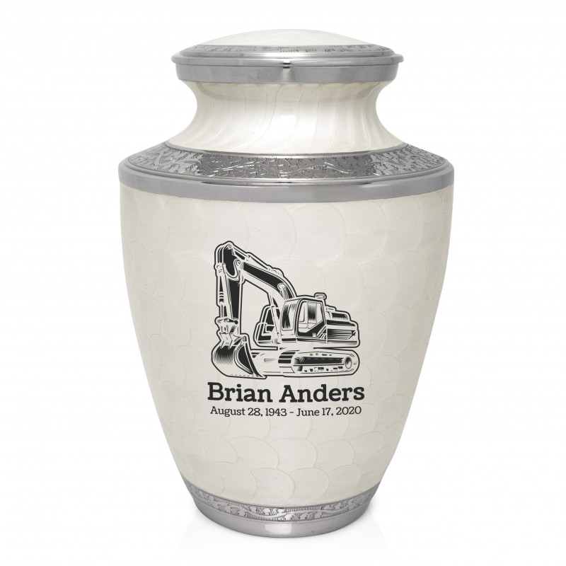 Excavator Cremation Urn - Radiant White