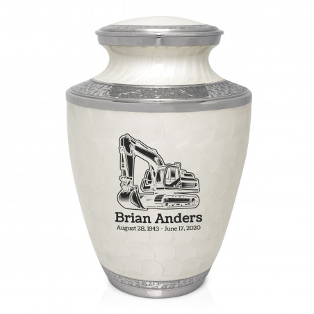 Excavator Cremation Urn - Radiant White