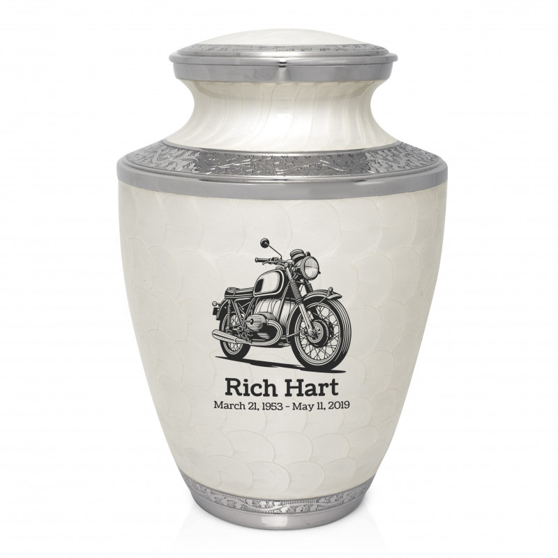 Classic Motorcycle Cremation Urn - Radiant White