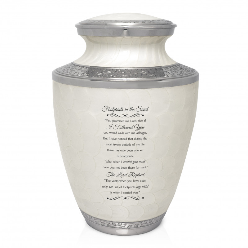 Footprints In the Sand Cremation Urn - Radiant White