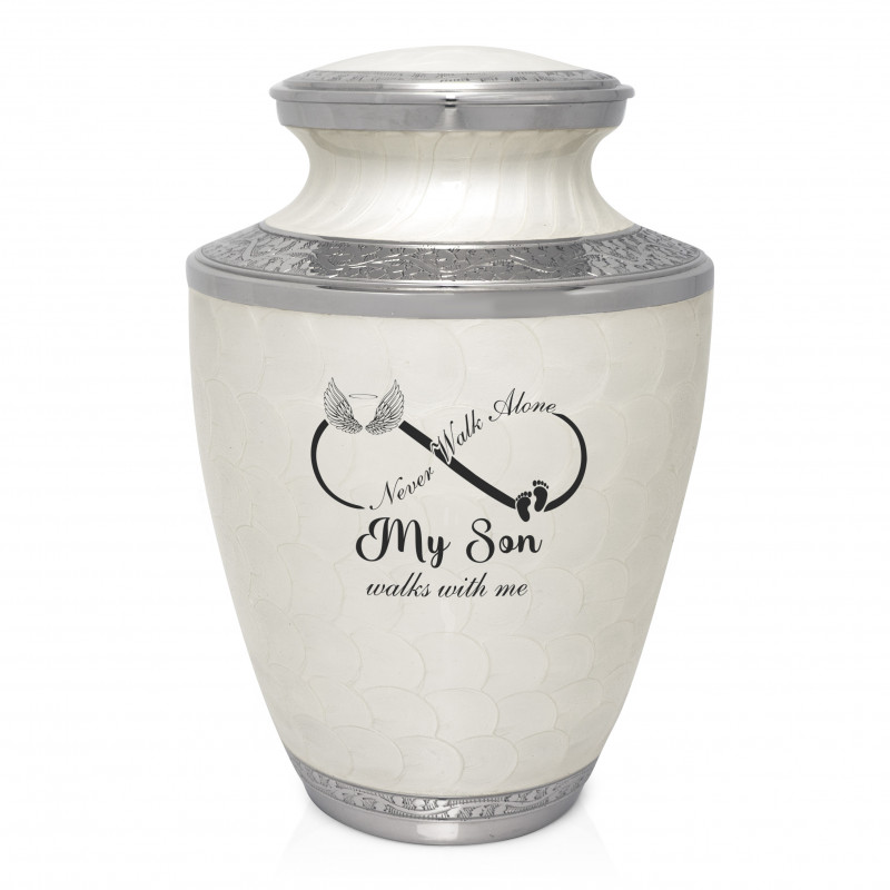 My Son Walks With Me Cremation Urn - Radiant White