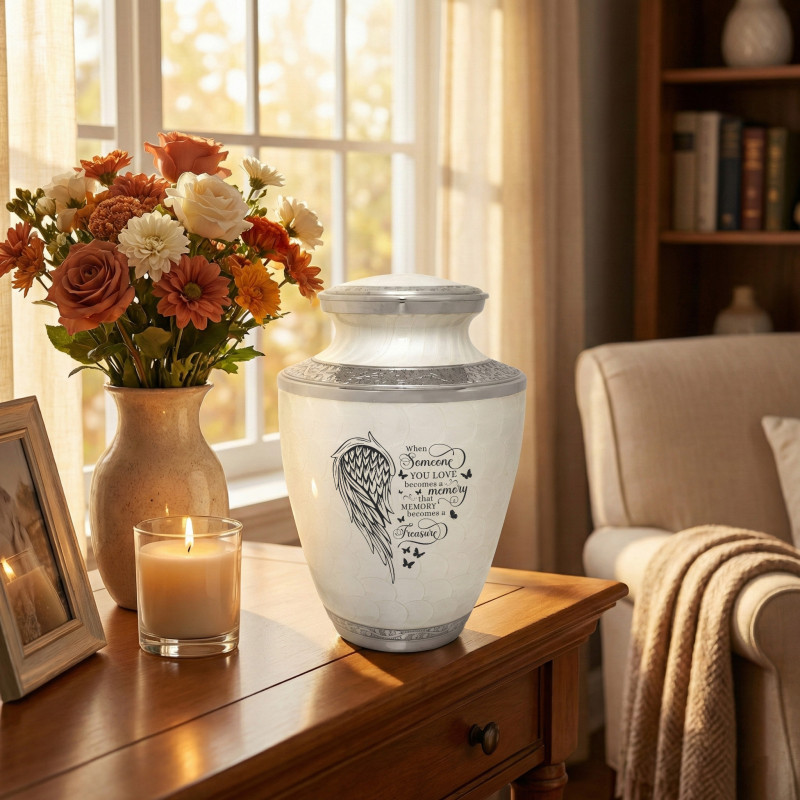 Memory Becomes a Treasure Cremation Urn - Radiant White