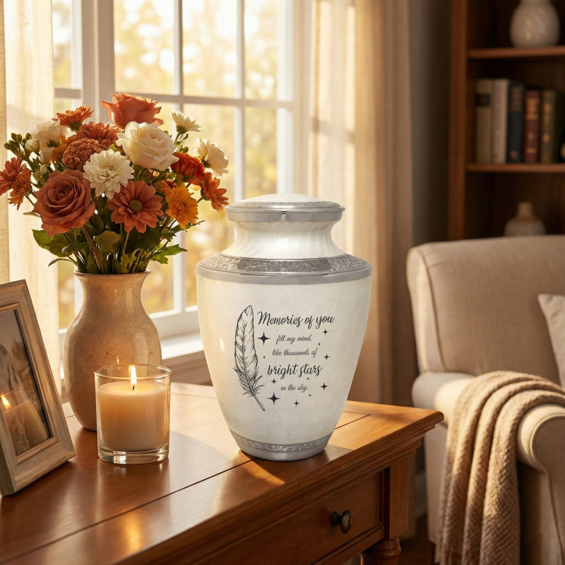 Memories Of You - Bright Stars Cremation Urn - Radiant White