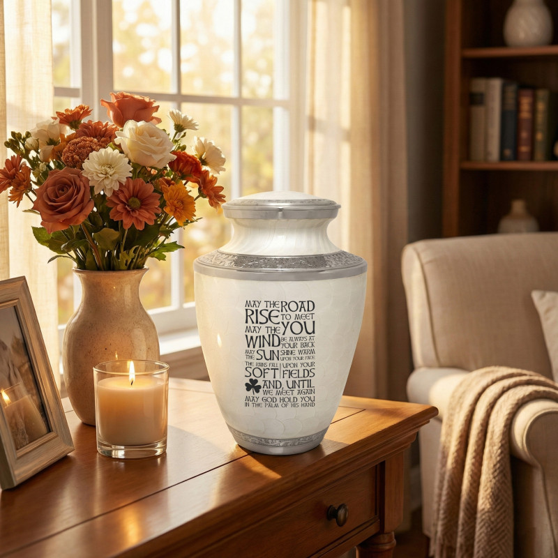 Irish Blessing Cremation Urn - Radiant White