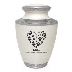 Extra Large Pawprint Heart Pet Cremation Urn - Radiant White