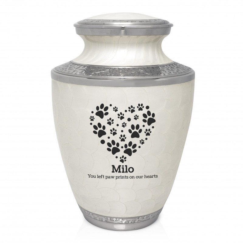 Extra Large Pawprint Heart Pet Cremation Urn - Radiant White