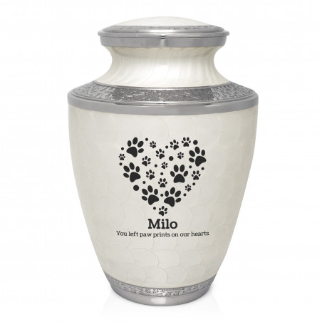 Extra Large Pawprint Heart Pet Cremation Urn - Radiant White