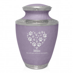 Extra Large Pawprint Heart Pet Cremation Urn - Regal Purple