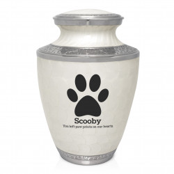 Extra Large Paw Print Pet Cremation Urn - Radiant White
