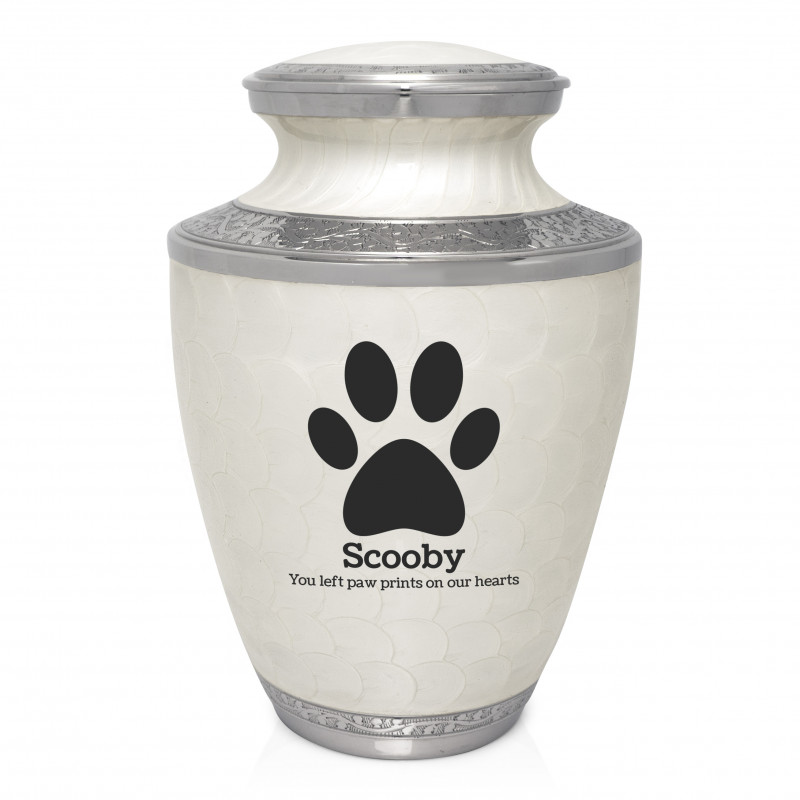 Extra Large Paw Print Pet Cremation Urn - Radiant White