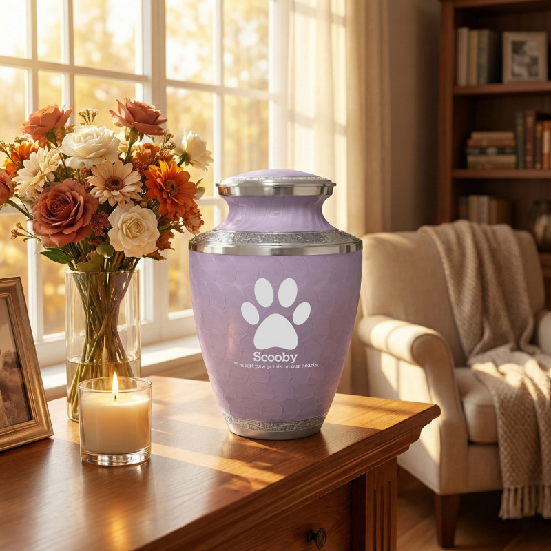 Extra Large Paw Print Pet Cremation Urn - Regal Purple