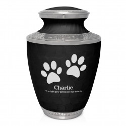 Extra Large Paw Prints Pet Cremation Urn - Ebony Black