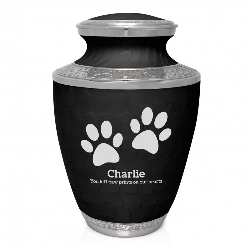 Extra Large Paw Prints Pet Cremation Urn - Ebony Black