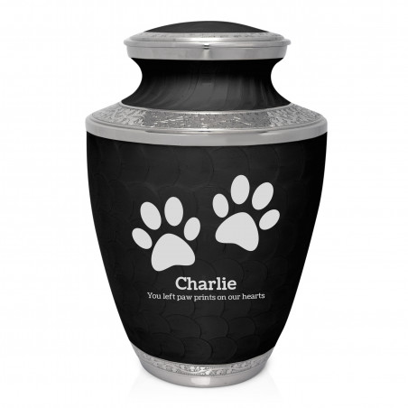 Extra Large Paw Prints Pet Cremation Urn - Ebony Black