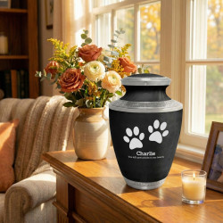 Extra Large Paw Prints Pet Cremation Urn - Ebony Black