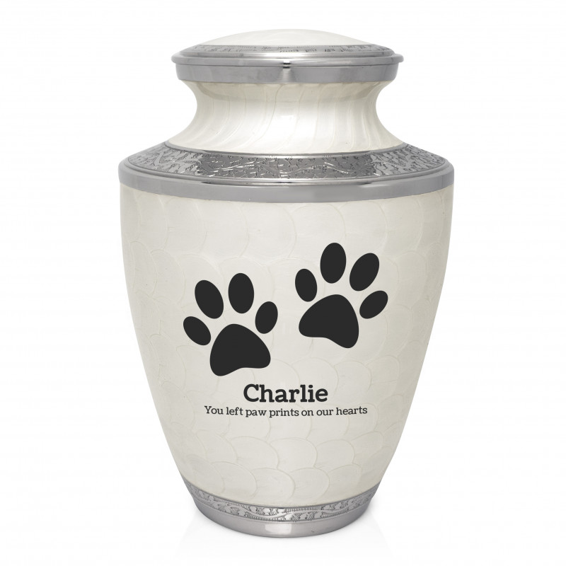 Extra Large Paw Prints Pet Cremation Urn - Radiant White