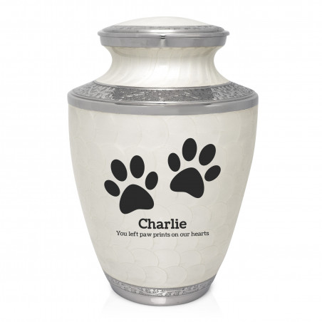 Extra Large Paw Prints Pet Cremation Urn - Radiant White
