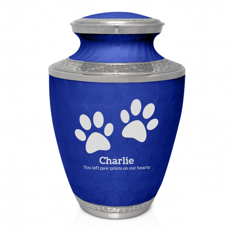 Extra Large Paw Prints Pet Cremation Urn - Royal Blue