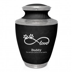 Extra Large Infinity Love Paw Prints Pet Cremation Urn - Ebony Black
