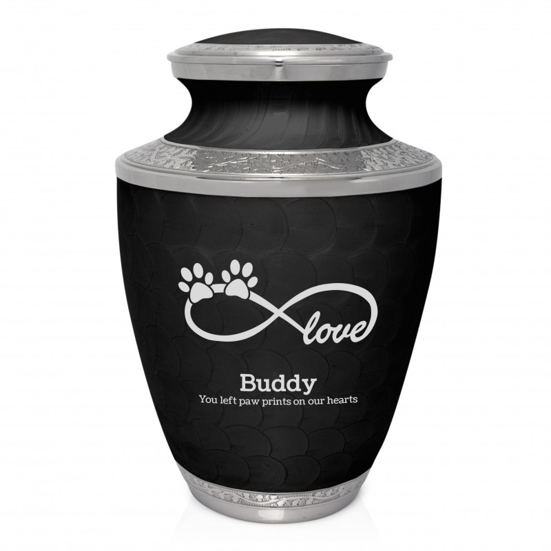 Extra Large Infinity Love Paw Prints Pet Cremation Urn - Ebony Black