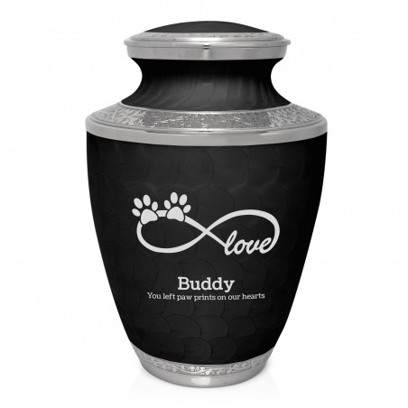 Extra Large Infinity Love Paw Prints Pet Cremation Urn - Ebony Black