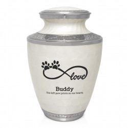 Extra Large Infinity Love Paw Prints Pet Cremation Urn - Radiant White