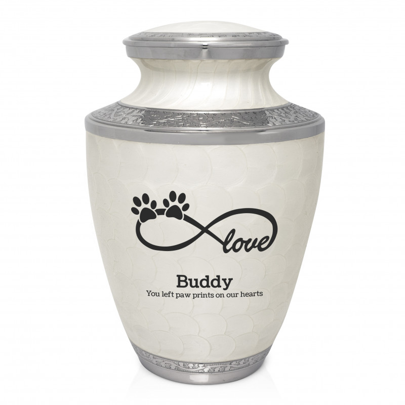 Extra Large Infinity Love Paw Prints Pet Cremation Urn - Radiant White