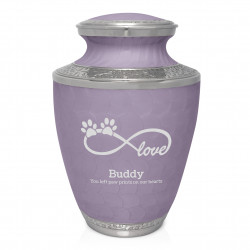 Extra Large Infinity Love Paw Prints Pet Cremation Urn - Regal Purple