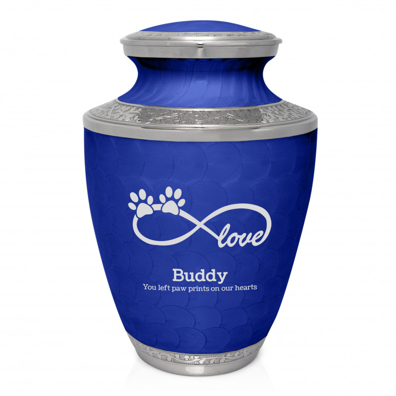 Extra Large Infinity Love Paw Prints Pet Cremation Urn - Royal Blue