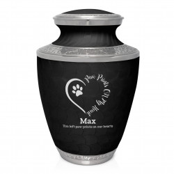 Extra Large Paw Prints On Heart Pet Cremation Urn - Ebony Black
