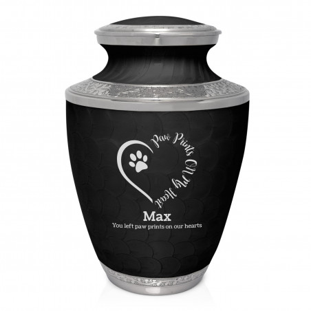 Extra Large Paw Prints On Heart Pet Cremation Urn - Ebony Black