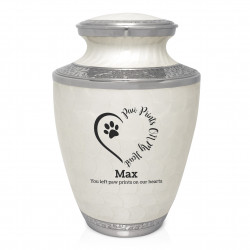 Extra Large Paw Prints On Heart Pet Cremation Urn - Radiant White
