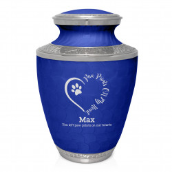 Extra Large Paw Prints On Heart Pet Cremation Urn - Royal Blue