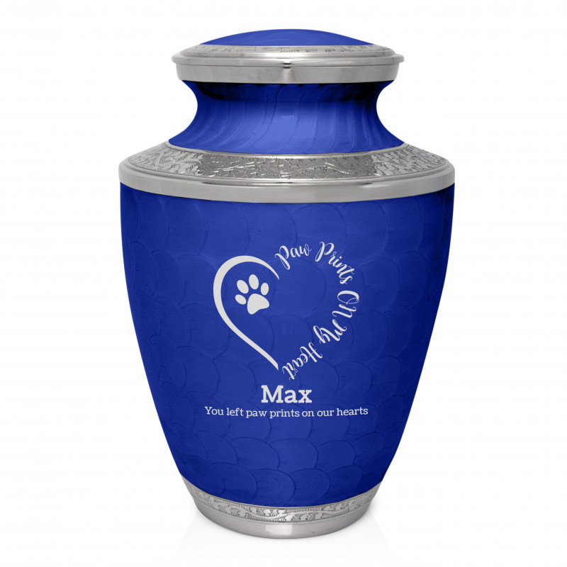 Extra Large Paw Prints On Heart Pet Cremation Urn - Royal Blue