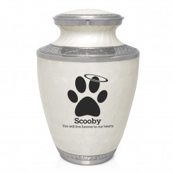 Extra Large Paw Prints Halo Pet Cremation Urn - Radiant White