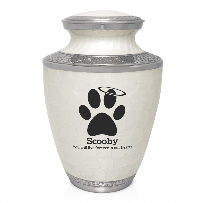 Extra Large Paw Prints Halo Pet Cremation Urn - Radiant White