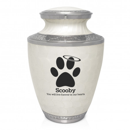 Extra Large Paw Prints Halo Pet Cremation Urn - Radiant White